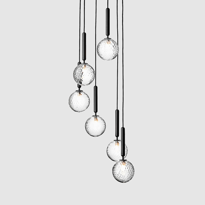 Lampadario multiluce Black Globe Lampadario semplice in vetro per scale