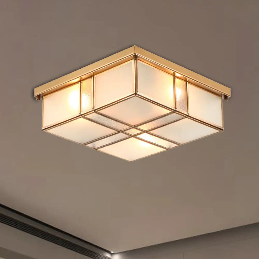 Lampada da incasso quadrata vintage in ottone con paralumi in vetro smerigliato: perfetta per camere da letto e corridoi