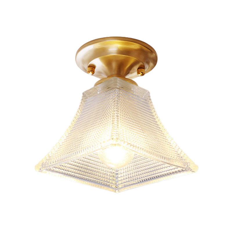 Colonial Brass Clear Ribbed Glass Flush Mount Light - 7.5