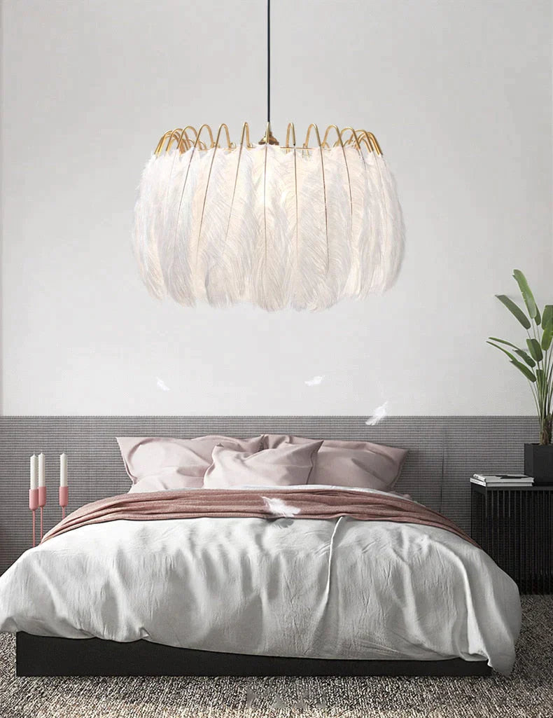 Nowoczesna nordycka wróżka z piórami żyrandol lampa wisząca Loft światła żywe zawieszenie oprawy oświetleniowe