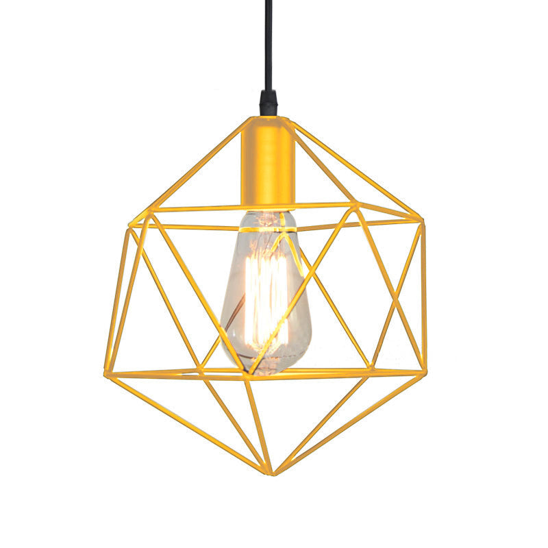 Lampe suspendue à cage géométrique à 1 lumière, lampe suspendue industrielle en métal noir/or pour îlot de cuisine