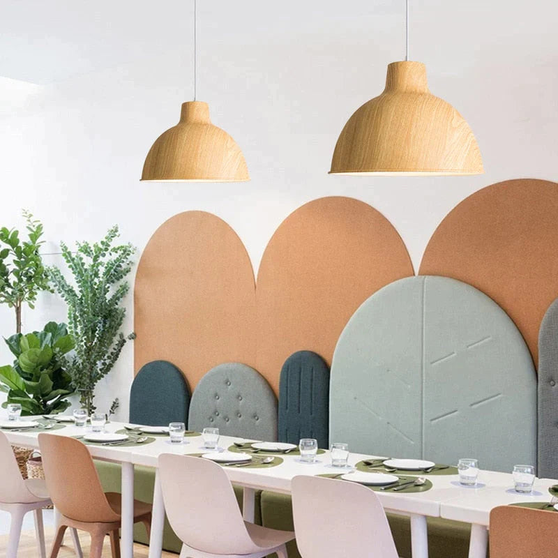 Scandinavische moderne houtnerf spuitverf aluminium hanglampen, woonkamer eetkamer bureau nachtkastje decoratieve verlichtingslampen