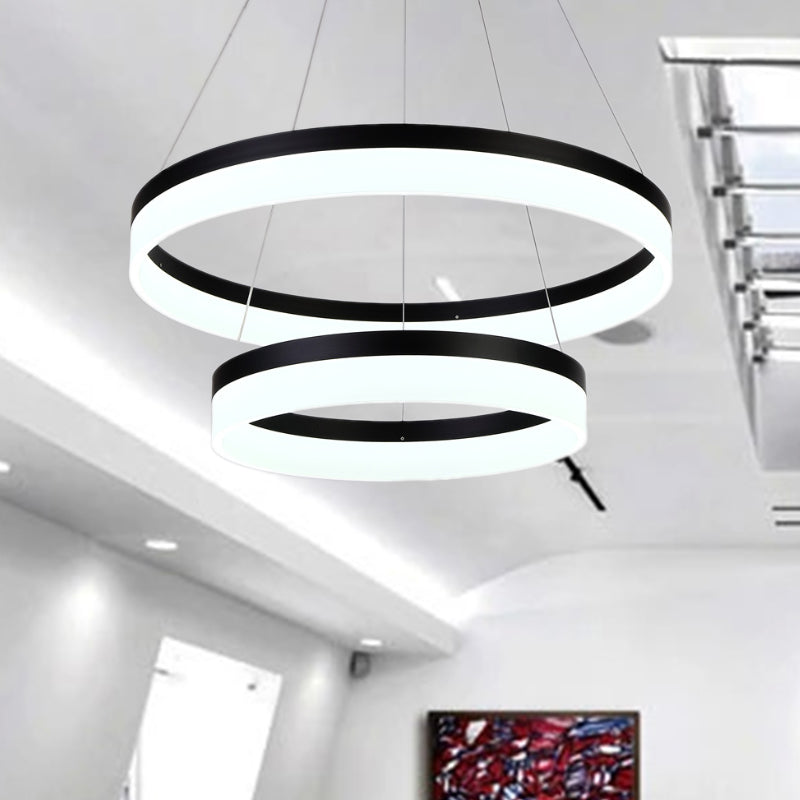 Modern Round LED Chandelier Pendant - Acrylic 1/2/3-Light Ceiling Light Fixture in Black/White/Gold - Warm/White Light