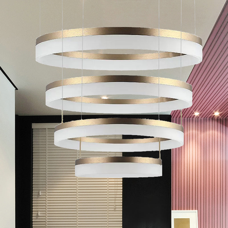 Modern Round LED Chandelier Pendant - Acrylic 1/2/3-Light Ceiling Light Fixture in Black/White/Gold - Warm/White Light