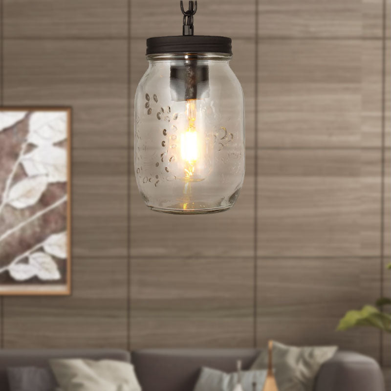 Klasyczna wisząca lampa sufitowa Mason Jar w kolorze czarnym