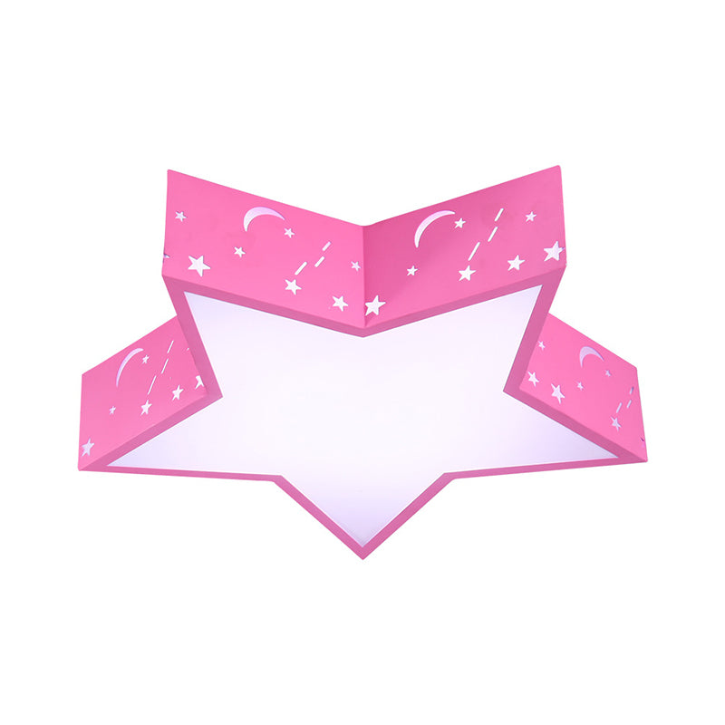 Kids Bedroom Metallic Star Flush Ceiling Light in Macaron Red, Green, and Pink - LED Flushmount Lighting, 18