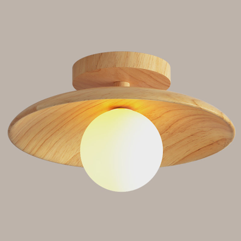 Sleek Wooden Ceiling Light - Mini Semi Flush Mount Hallway Lamp