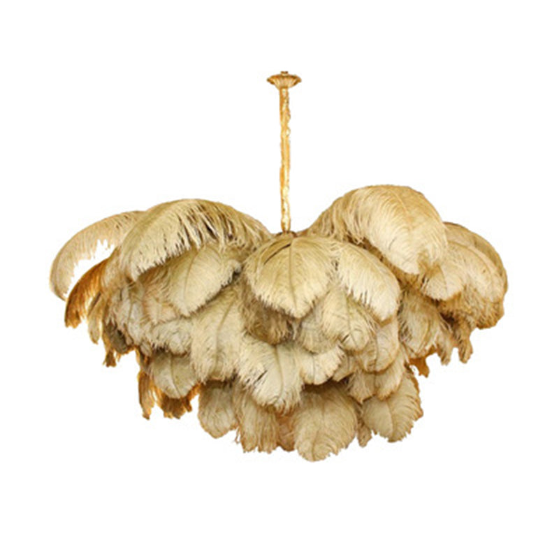 Lampadario da soffitto moderno nordico a 5 luci con piume di struzzo per camera da letto