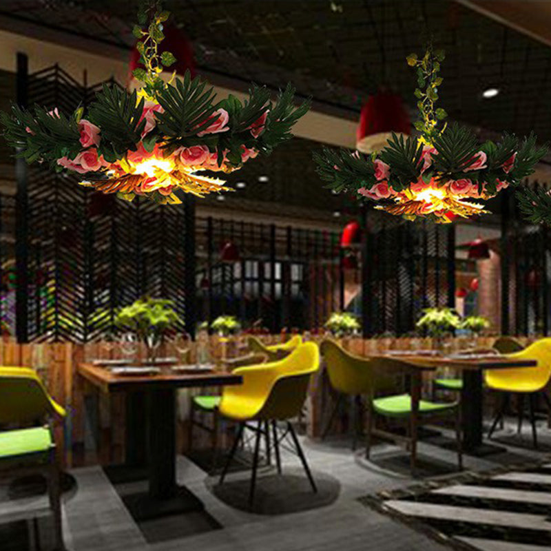 Botanic Green Metal Ceiling Chandelier - Loft Style Hanging Light for Artificial Botanic Restaurant