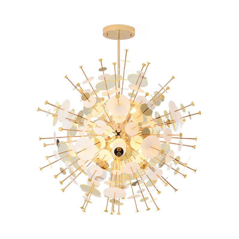 Sleek Black/Gold Metal Multi-Head Chandelier with Small Panel - Ideal for Coffee Shops