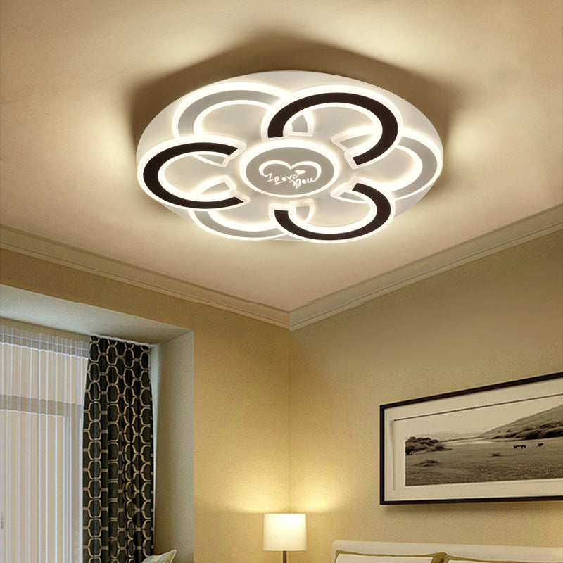Contemporary Black and White LED Flush Mount Ceiling Light with Floral Design and Diffuser