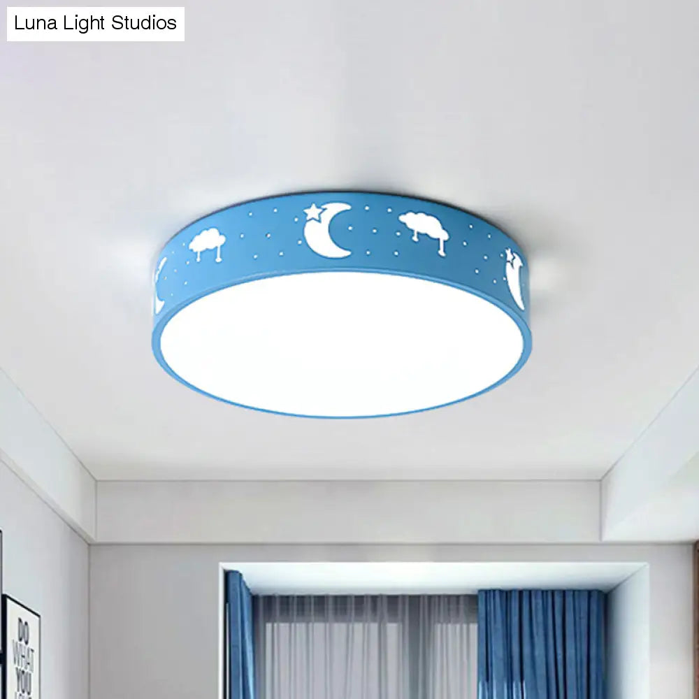 Lámpara de techo LED empotrada con pantalla de hierro recortada para habitación de niños, diseño de luna, estrella, cubo, elefante en rosa, blanco y azul