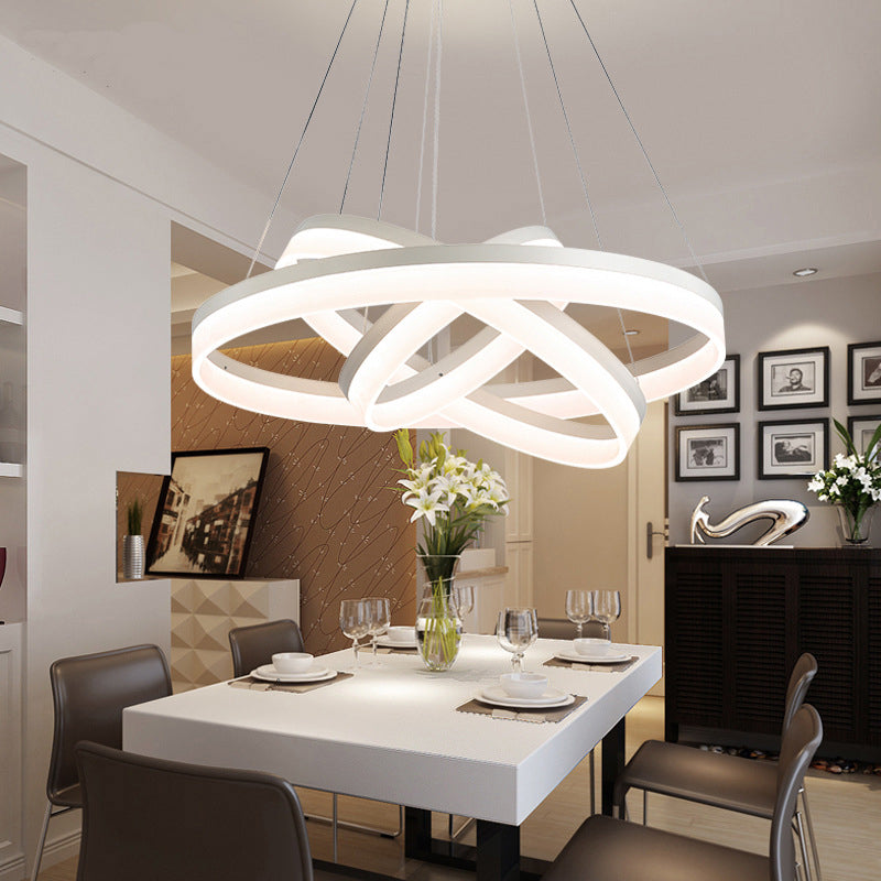 Modern Round LED Chandelier Pendant - Acrylic 1/2/3-Light Ceiling Light Fixture in Black/White/Gold - Warm/White Light