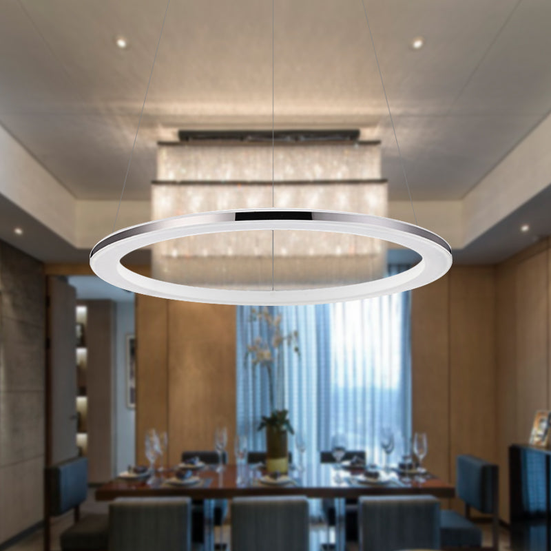 Contemporary LED Acrylic Round Ceiling Pendant Chandelier - 1/2/3-Head Silver - Warm/White Light
