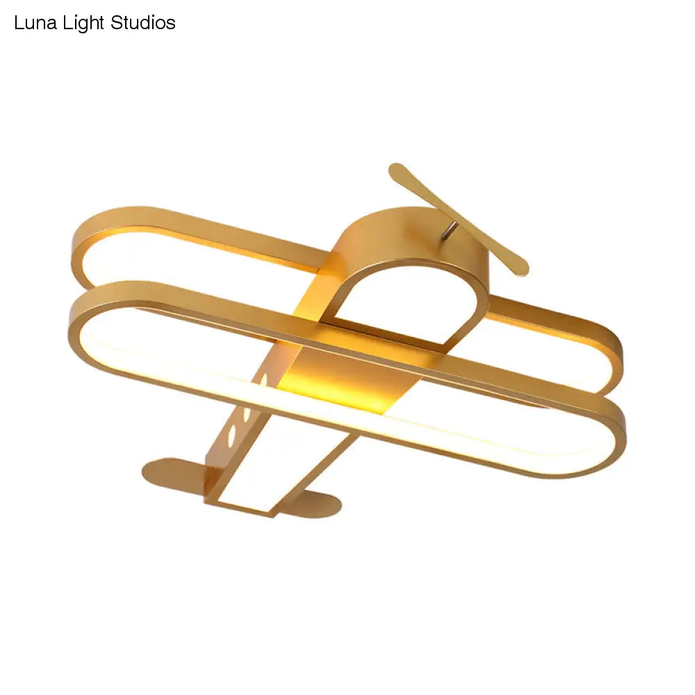 Vuela alto con el helicóptero: luz LED empotrada de aluminio dorado para dormitorio infantil