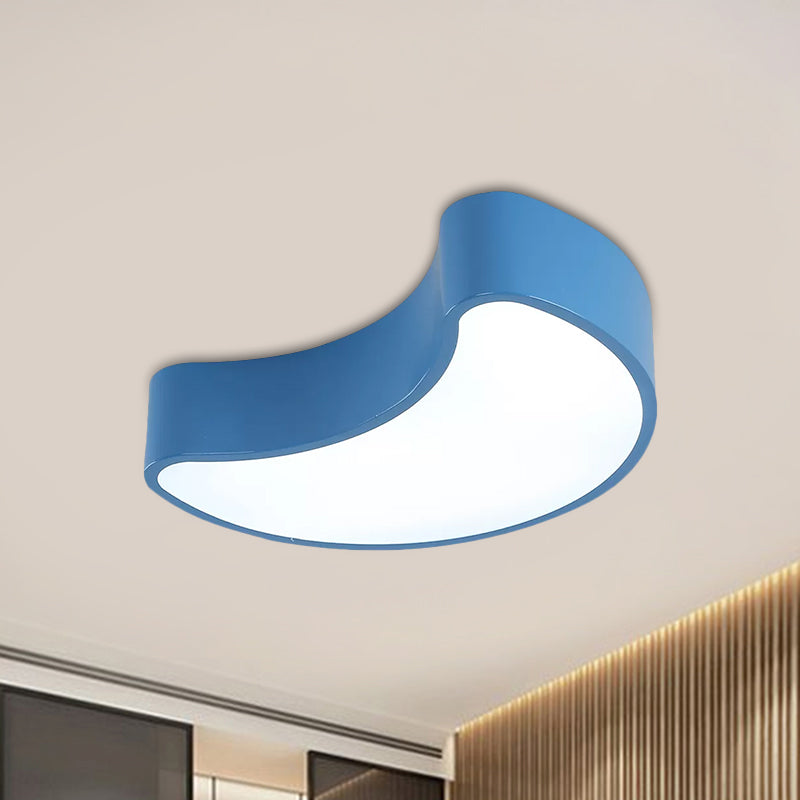 Semi-Moon LED Acrylic Flush Mount Ceiling Fixture for Kids' Leisure Area - White/Red/Yellow Lighting