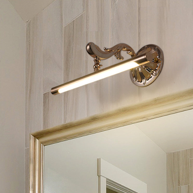 Moderna lámpara LED dorada para espejo de tocador para baño, lámpara con forma de tubo montada en la pared, acabado metálico (16