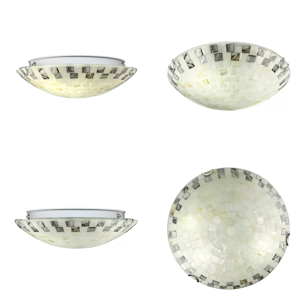 Vintage Mosaic Glass Flush Mount Ceiling Light - Beige Bowl, 1 Bulb, 12
