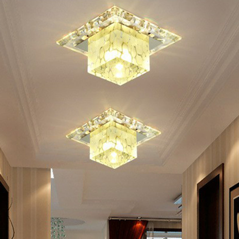 Lampada da soffitto minimalista a LED per corridoio con paralume in cristallo cubico - Luce trasparente per montaggio a incasso