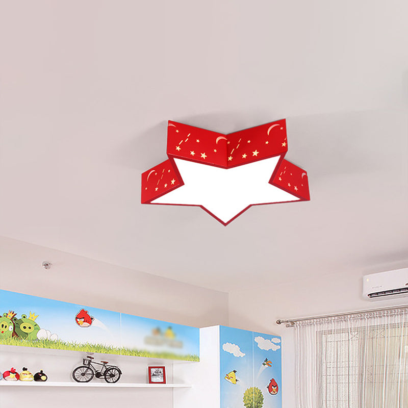 Kids Bedroom Metallic Star Flush Ceiling Light in Macaron Red, Green, and Pink - LED Flushmount Lighting, 18