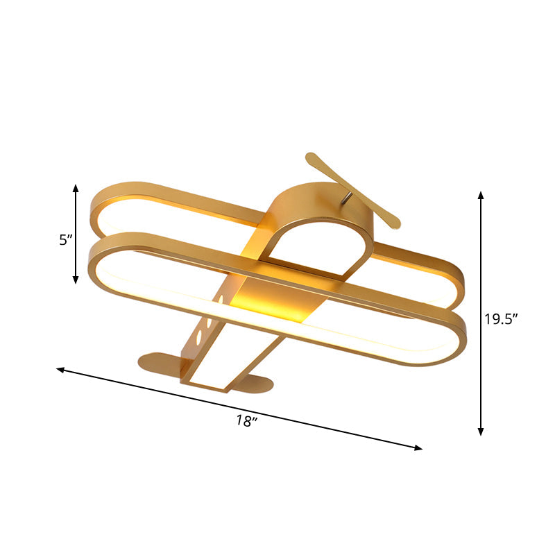 Vuela alto con el helicóptero: luz LED empotrada de aluminio dorado para dormitorio infantil