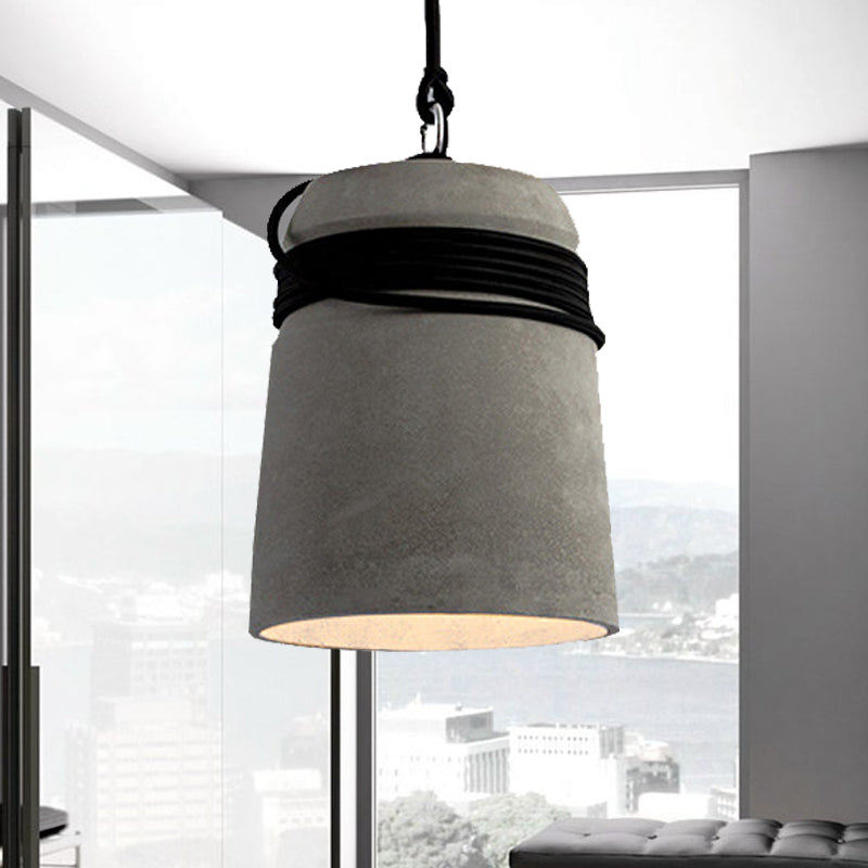 Lampada a sospensione con finitura in cemento stile industriale nero/grigio/beige con corda