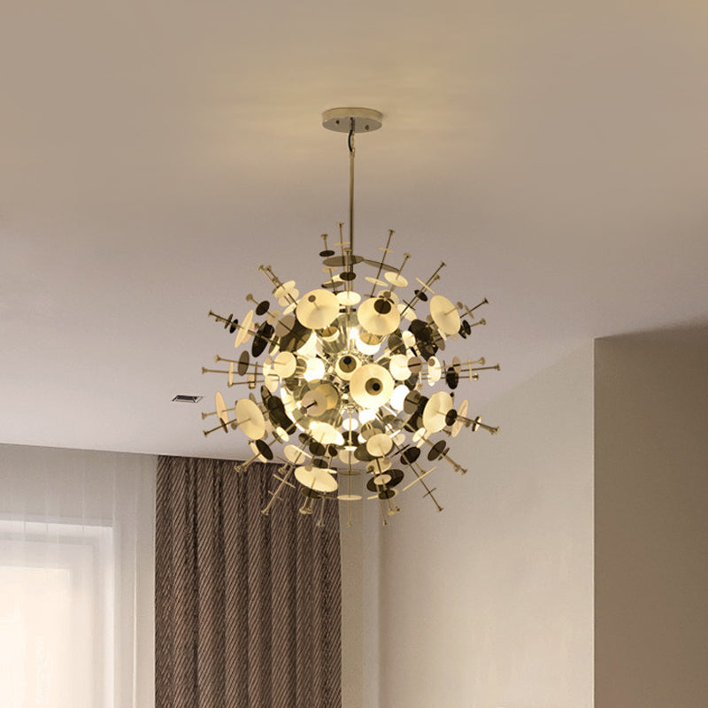 Sleek Black/Gold Metal Multi-Head Chandelier with Small Panel - Ideal for Coffee Shops