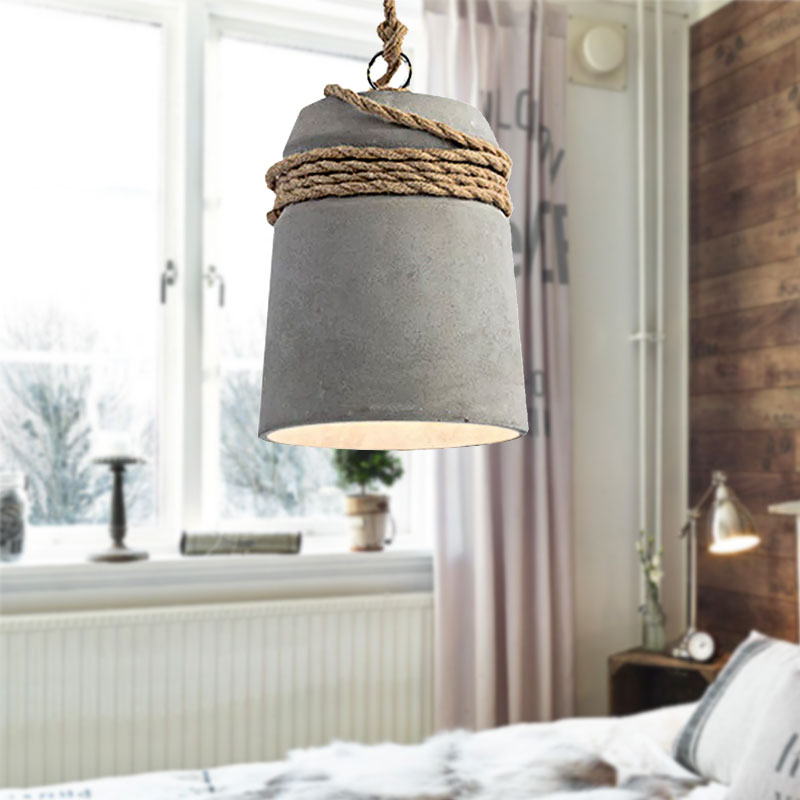 Lampada a sospensione con finitura in cemento stile industriale nero/grigio/beige con corda
