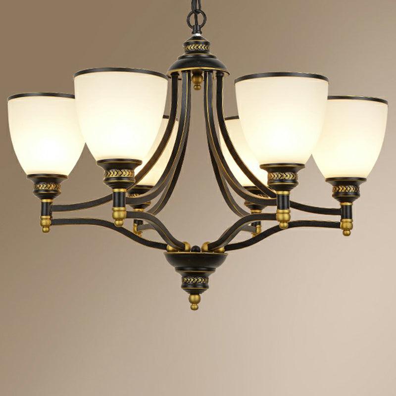 Vintage Black Opaline Glass Chandelier with Bell Shape - Elegant Suspension Lighting for Living Room