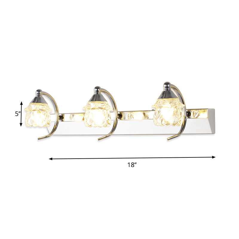 Moderne paddenstoel make-upspiegellamp - helder kristal 3-lichts badkamerwandlamp in zilver met gebogen arm - warm/wit licht