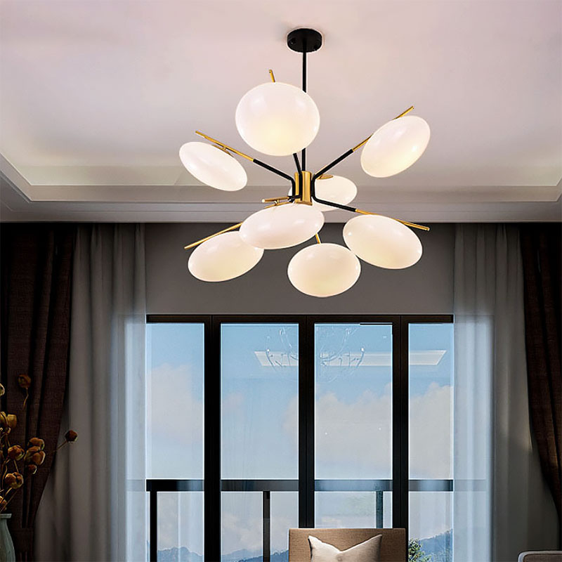 Modern Opal Glass Ellipse Pendant Light with 6/8 Lights for Living Room Ceiling