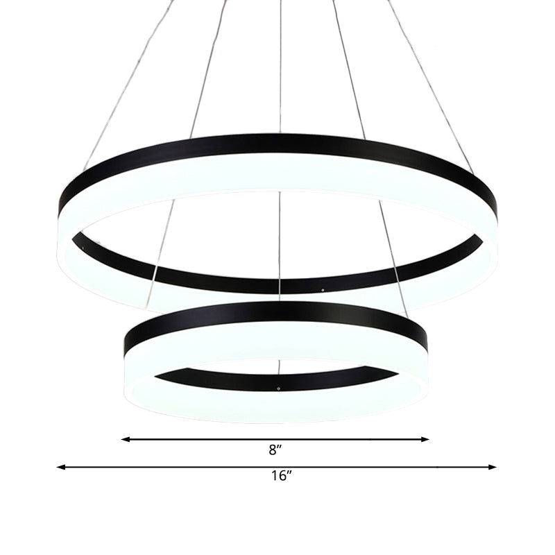 Modern Round LED Chandelier Pendant - Acrylic 1/2/3-Light Ceiling Light Fixture in Black/White/Gold - Warm/White Light