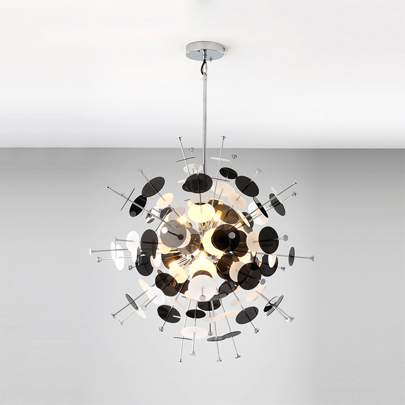 Sleek Black/Gold Metal Multi-Head Chandelier with Small Panel - Ideal for Coffee Shops