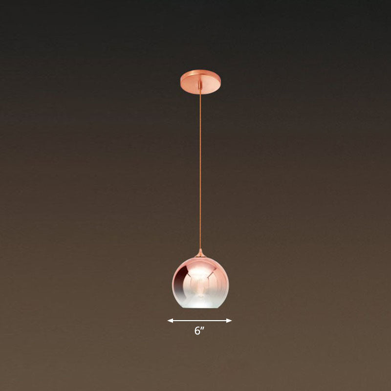 Lámpara colgante de globo de cristal degradado, colgante de techo posmoderno de 1 luz en oro rosa sobre mesa