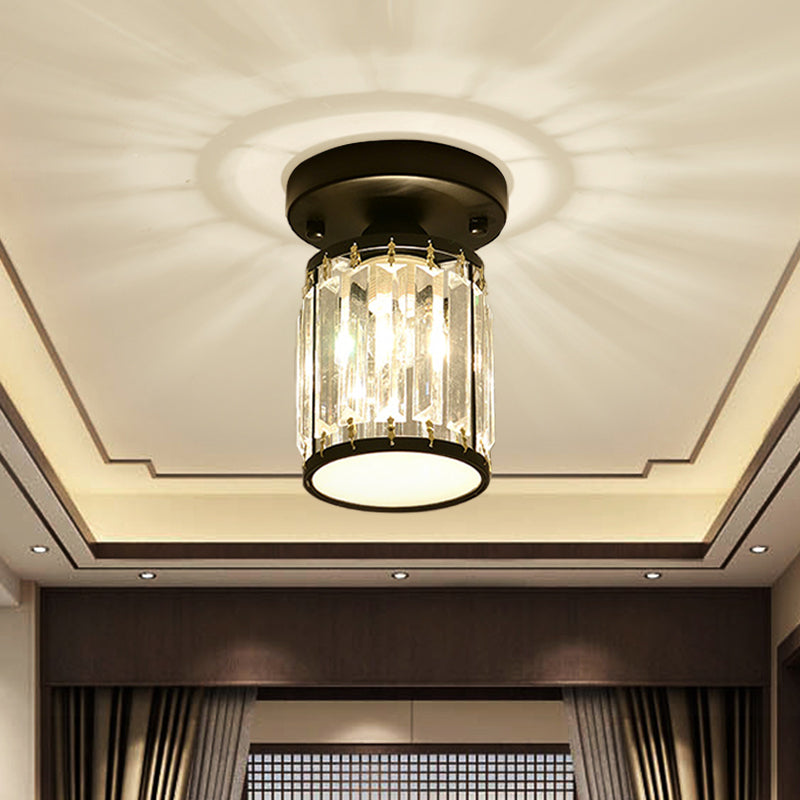 Plafonnier élégant en cristal semi-encastré pour foyer – Forme ronde/carrée, petite taille, 1 ampoule, accent noir/or