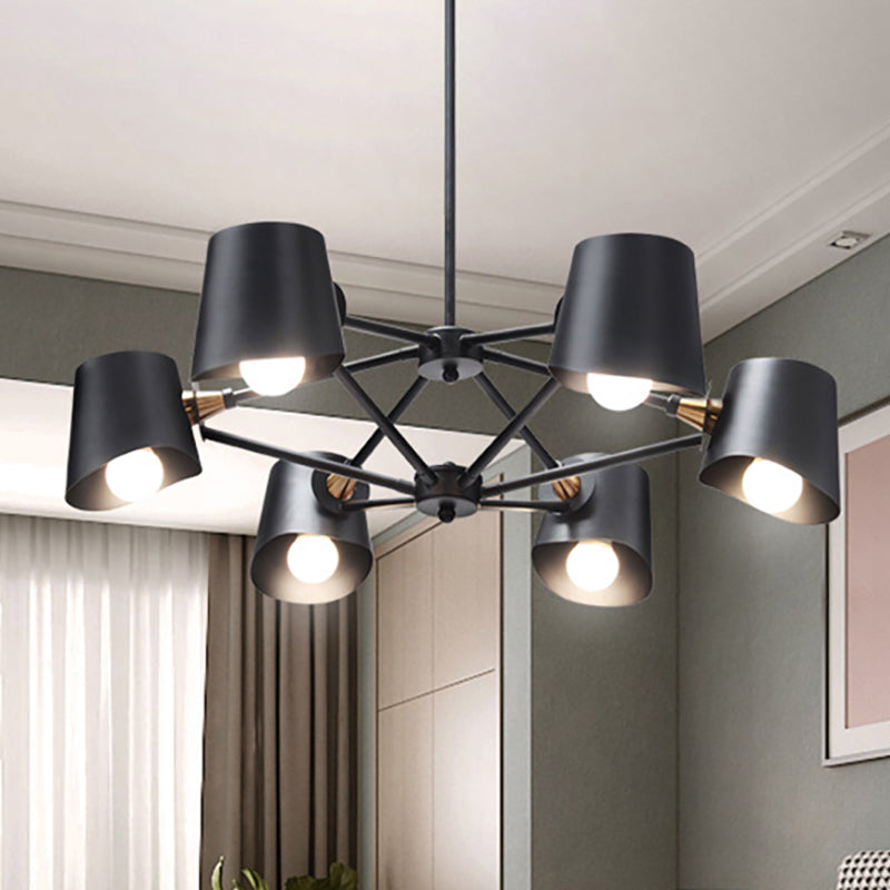 Modern Black Metal Chandelier with Bucket Shade - 6-Light Pendant for Study Room