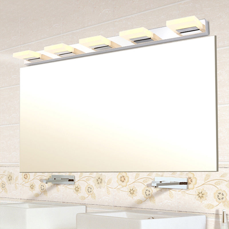 Aplique de pared cromado con pantalla acrílica de ladrillo para tocador de baño: elija entre 2/3/5 luces blancas cálidas