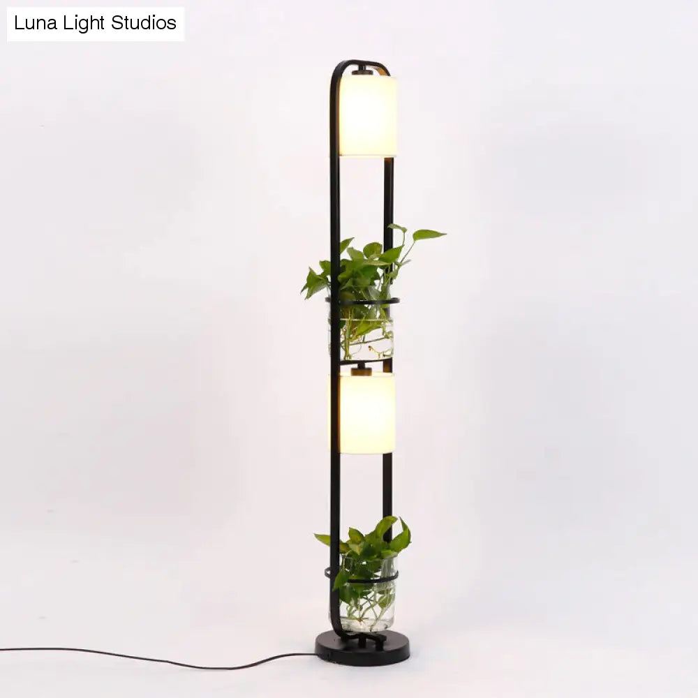 Creative Wrought Iron Plant Floor Lamp Living Room Bedroom Office Personality Cloth Glass Flowers Floor Lamp