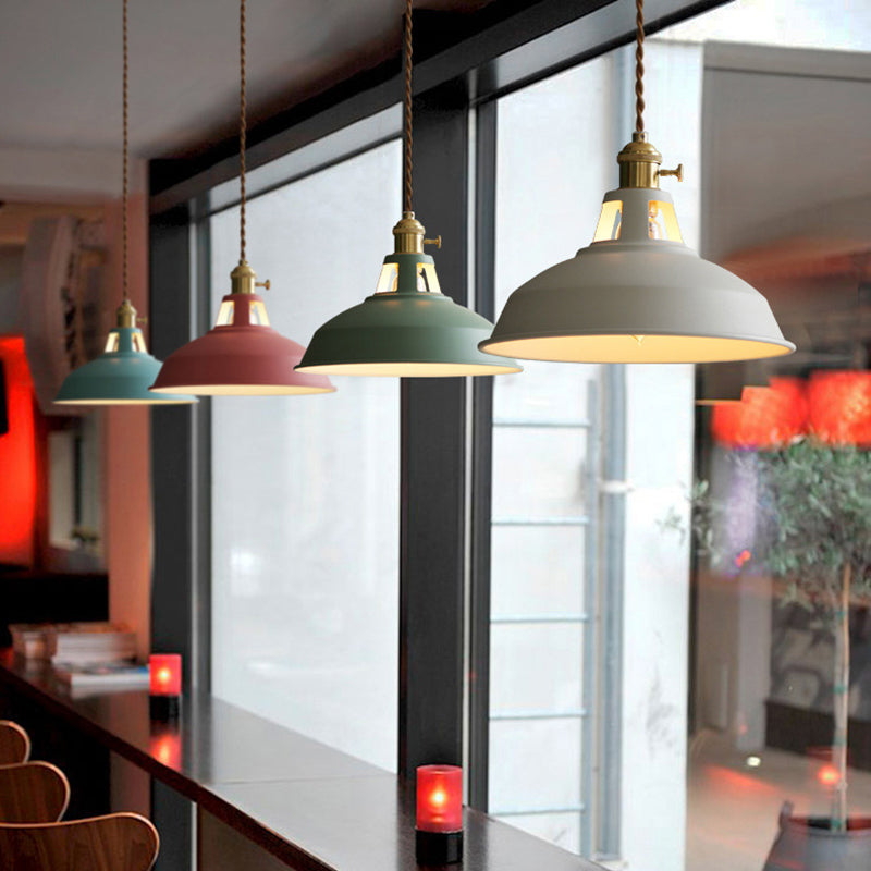 Illuminazione a sospensione a 1 luce in metallo con paralume industriale Macarons per ristorante