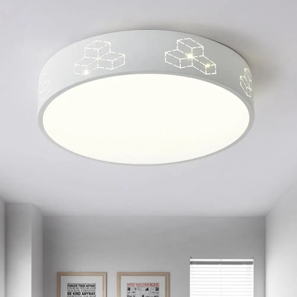 Lámpara de techo LED empotrada con pantalla de hierro recortada para habitación de niños, diseño de luna, estrella, cubo, elefante en rosa, blanco y azul