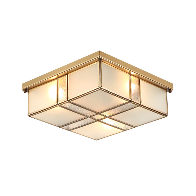 Lampada da incasso quadrata vintage in ottone con paralumi in vetro smerigliato: perfetta per camere da letto e corridoi