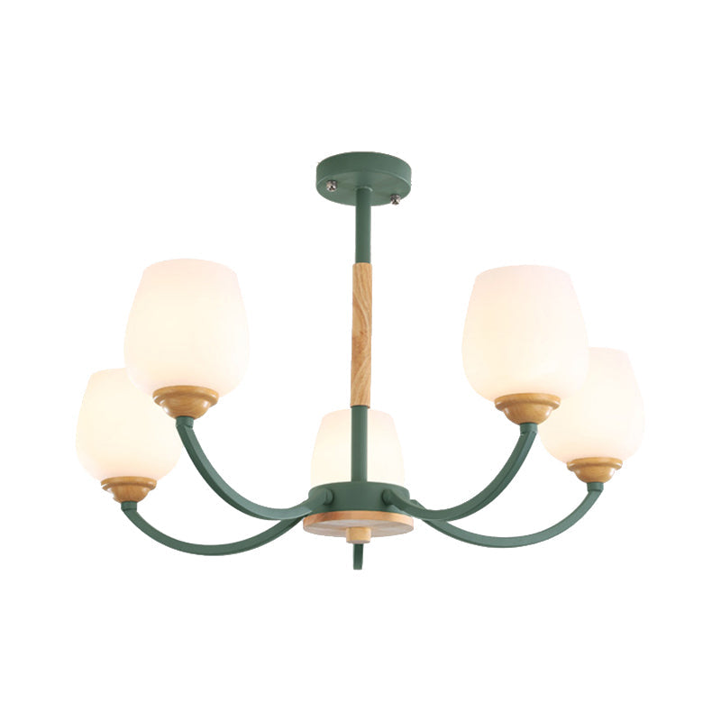 Macaron Loft Bud Shade Chandelier Light - Milk Glass Pendant for Child Bedroom in Green/Grey/Pink/White