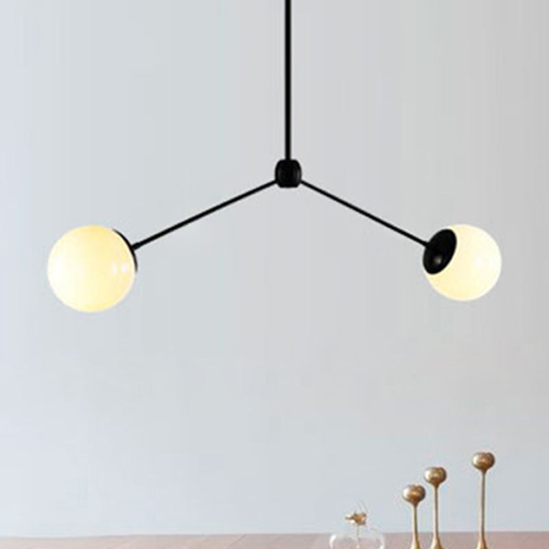 Nordic Style White Glass Pendant Ceiling Light with 2 Lights - Black Hanging, 16