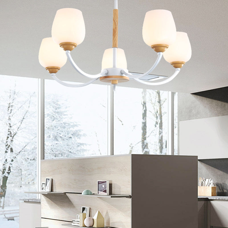 Macaron Loft Bud Shade Chandelier Light - Milk Glass Pendant for Child Bedroom in Green/Grey/Pink/White