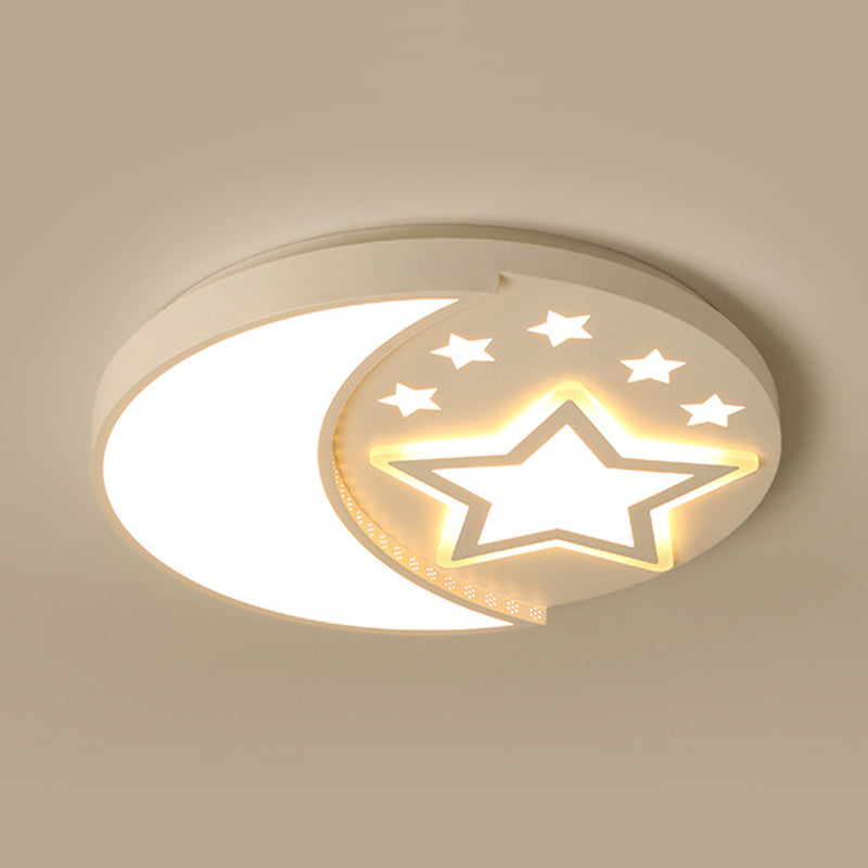 Contemporary White Study Room Ceiling Lamp with Starry Flush Mount and Crescent Metal Design