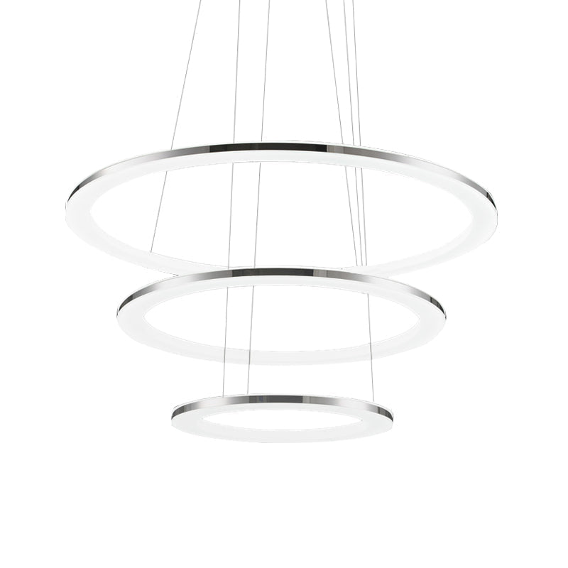 Contemporary LED Acrylic Round Ceiling Pendant Chandelier - 1/2/3-Head Silver - Warm/White Light