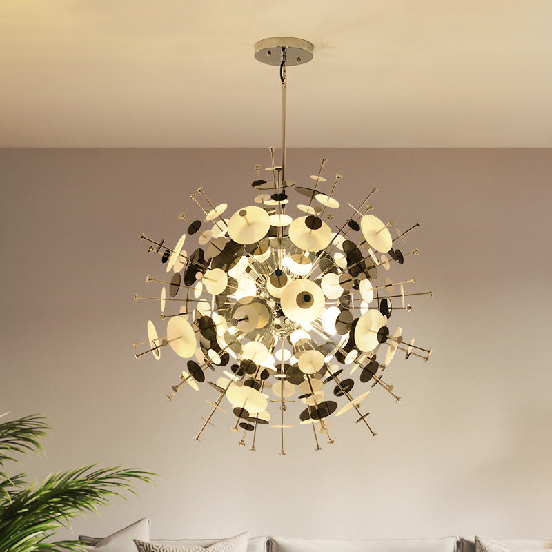 Sleek Black/Gold Metal Multi-Head Chandelier with Small Panel - Ideal for Coffee Shops