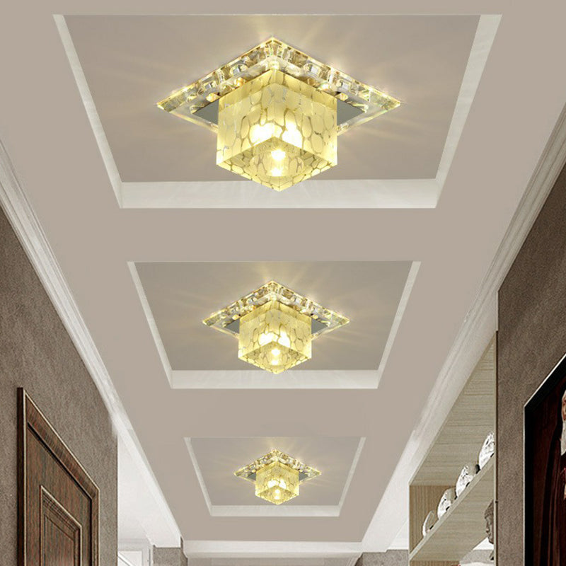 Lampada da soffitto minimalista a LED per corridoio con paralume in cristallo cubico - Luce trasparente per montaggio a incasso