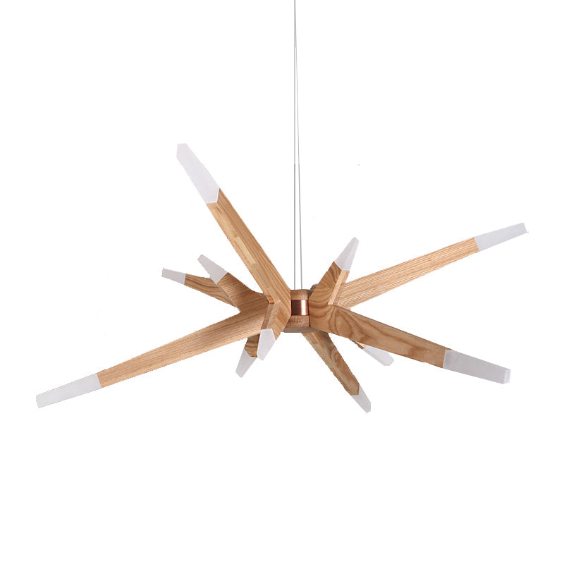 Lámpara colgante de araña Sputnik contemporánea, 12 luces, lámpara de techo colgante LED acrílica con pantalla de madera