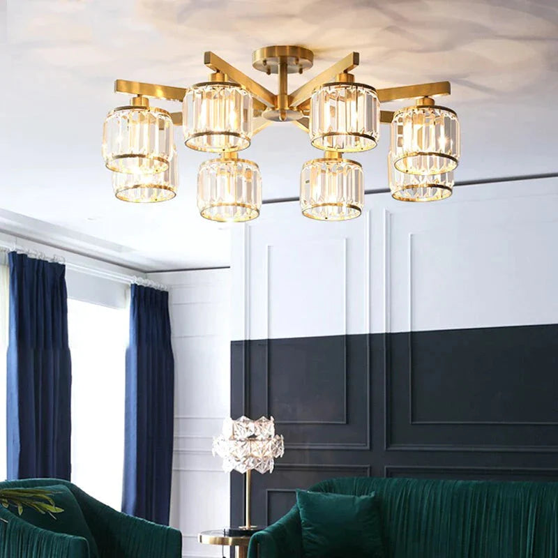 Luces de techo de cristal para dormitorio, lámpara de cobre de diseño moderno, lámpara Led para comedor, lámpara de techo para cocina, Lustre de cristal para sala de estar